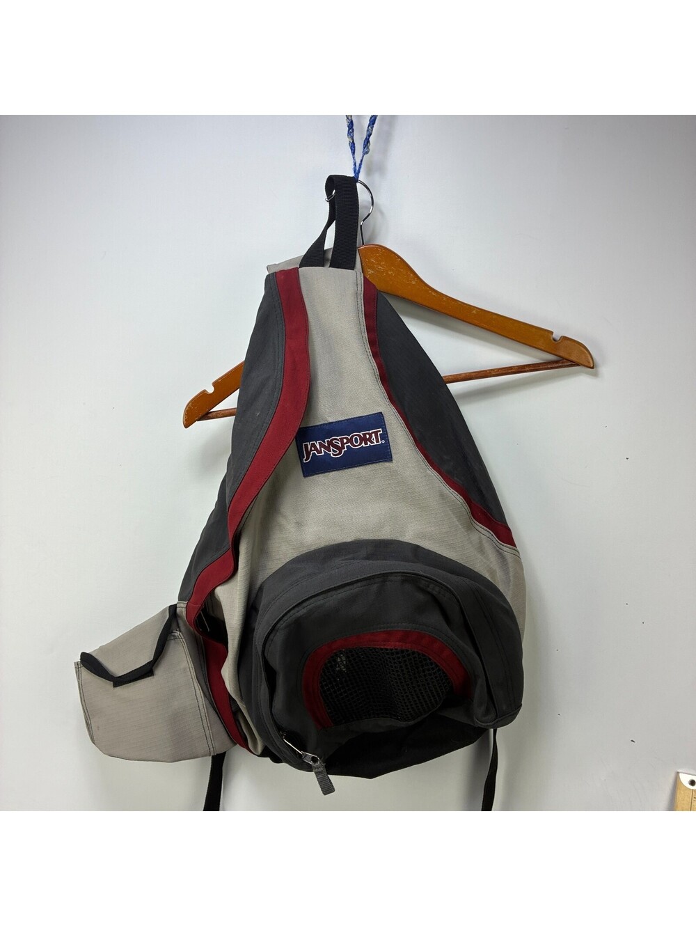 Vintage Jansport Sling Backpack Grey Burgundy Bag Y2K